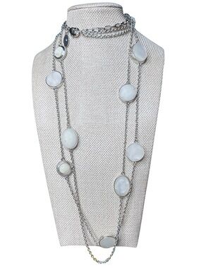 Chico's Silver Multi-Chain Necklace with White Cabochons